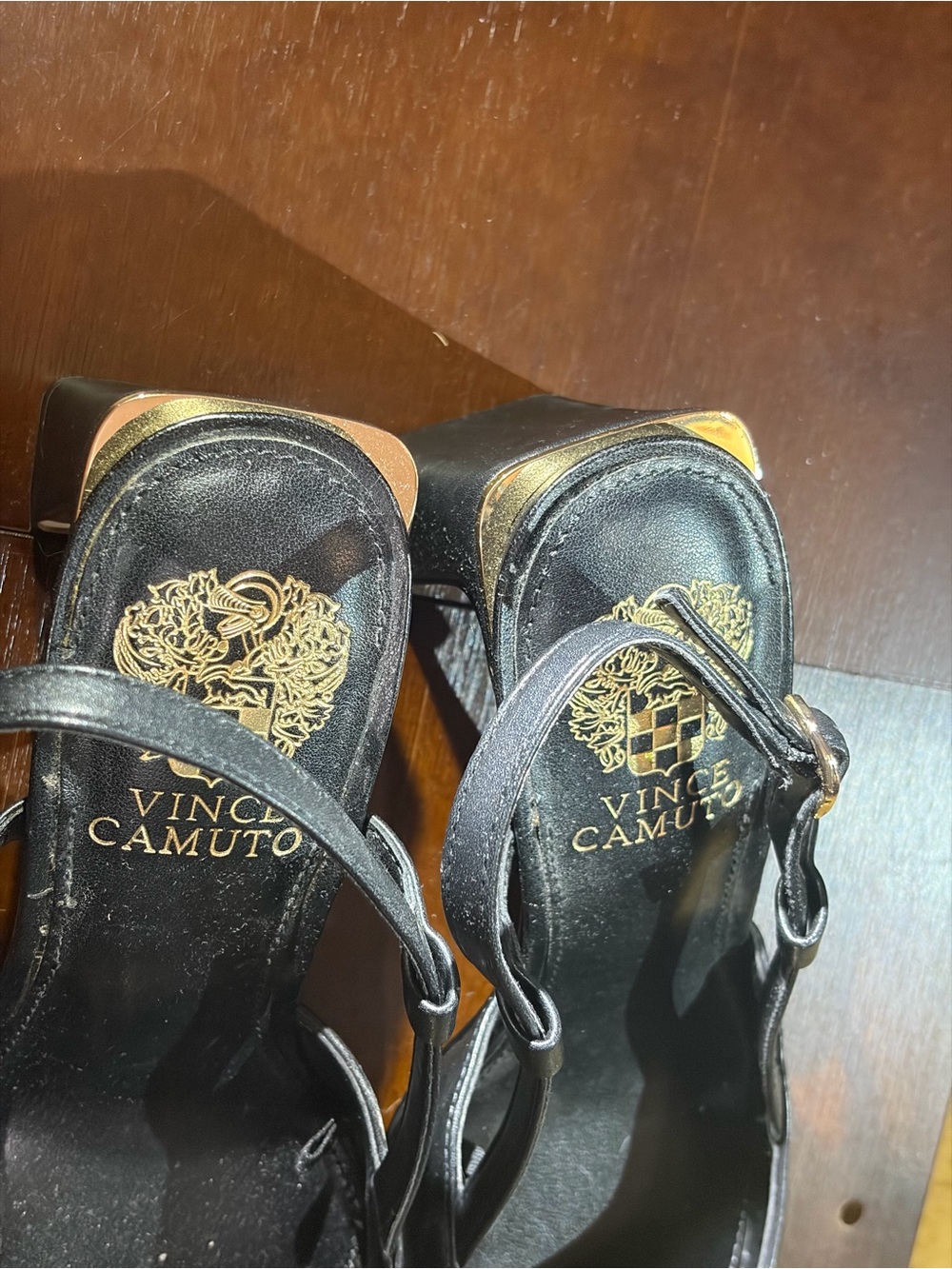 Vince Camuto Black Pointed Toe Slingback Pumps with Buckle Detail - Picture 6 of 12